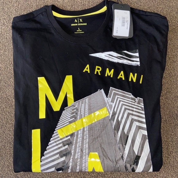 black and yellow armani exchange shirt